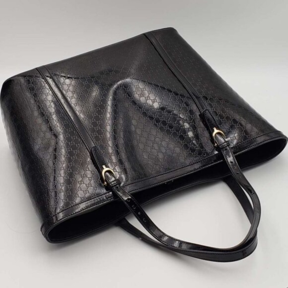Authentic Gucci Micro GG Guccissima Patent Leather Tote Bag Black Shoulder Bag - Picture 5 of 16